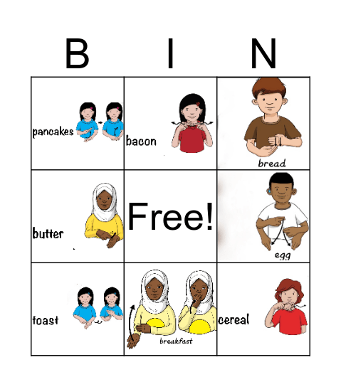 Breakfast ASL English Bingo Card