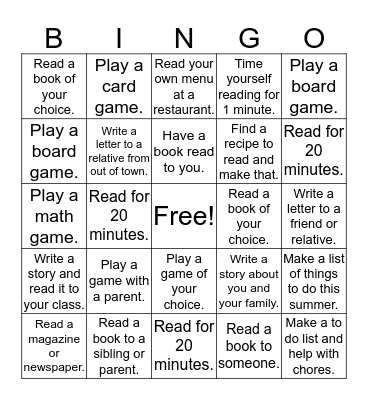 Literacy Week Bingo Fun Bingo Card
