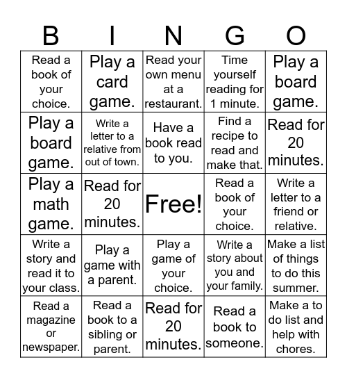 Literacy Week Bingo Fun Bingo Card