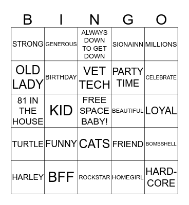 SHANNON'S BIRTHDAY BINGO GAME Bingo Card