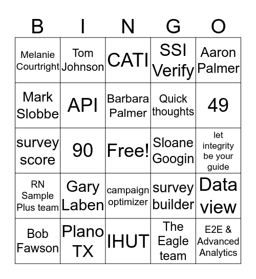 SSI RN Bingo 2018 Bingo Card
