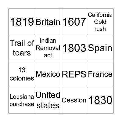 Manifest Destiny Bingo Card