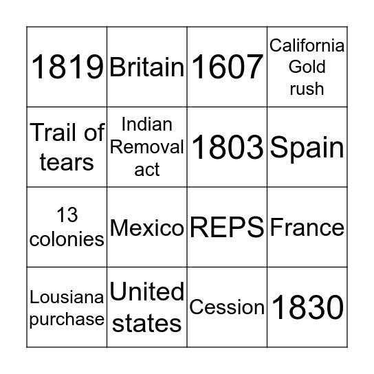 Manifest Destiny Bingo Card