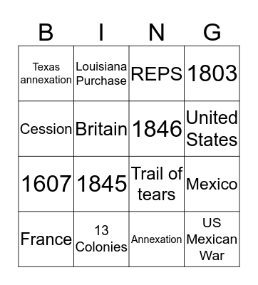 Manifest Destiny Bingo Card
