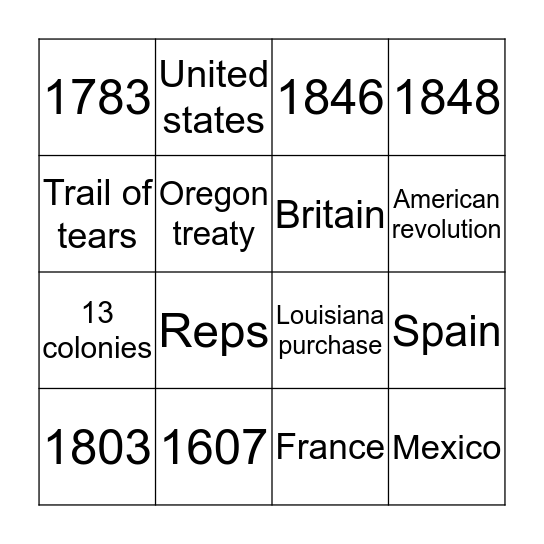 Manifest destiny  Bingo Card