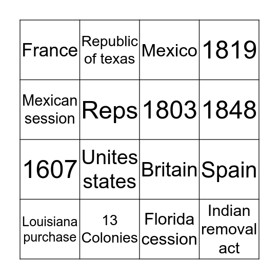Manifest destiny Bingo Card