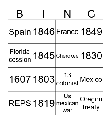 Manifest Destiny  Bingo Card