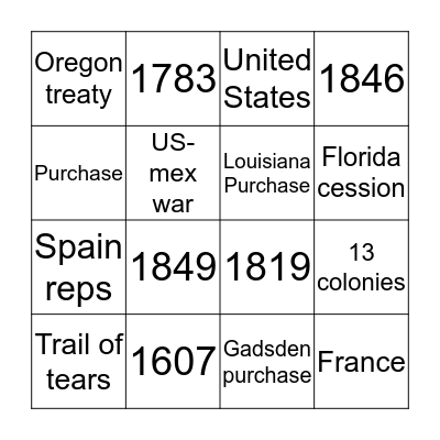 Manifest destiny  Bingo Card