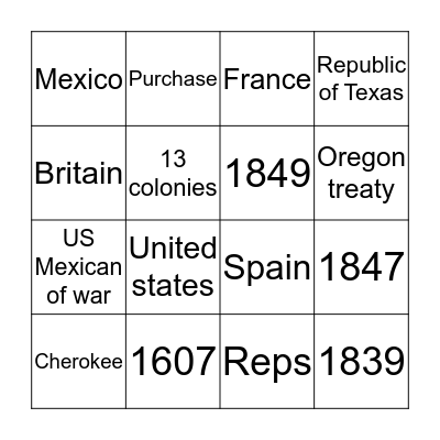 Manifest destiny  Bingo Card
