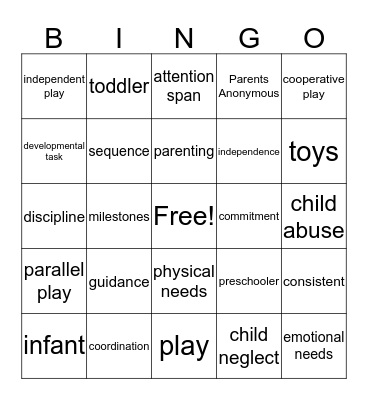 Caring for Children Bingo Card