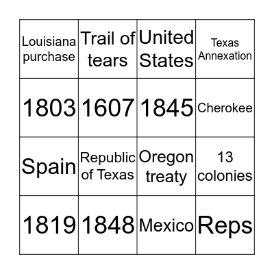 Manifest destiny  Bingo Card