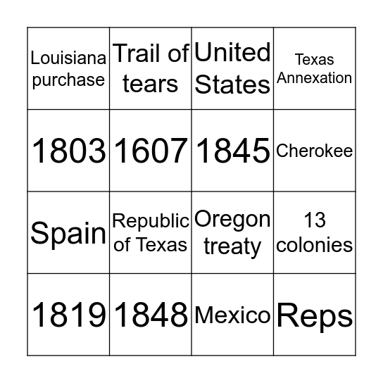 Manifest destiny  Bingo Card