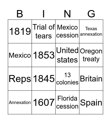 Manifest destiny  Bingo Card