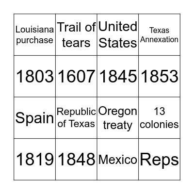 Manifest destiny  Bingo Card