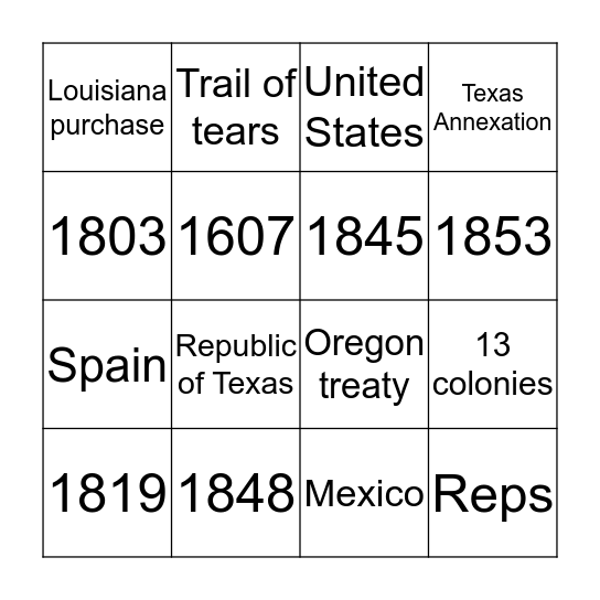 Manifest destiny  Bingo Card