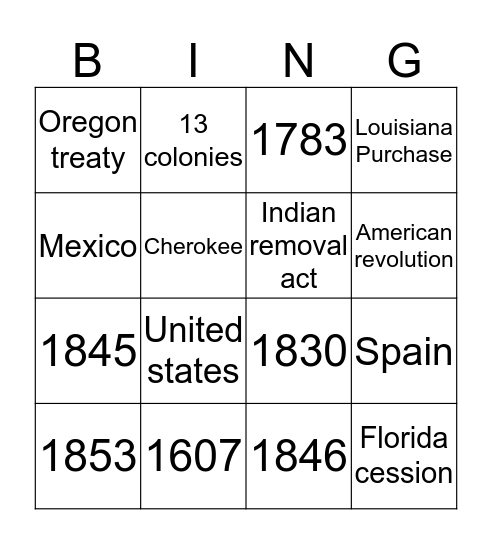 Manifest Destiny Bingo Card