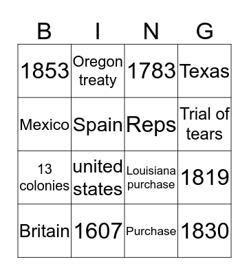 Manifest destiny  Bingo Card