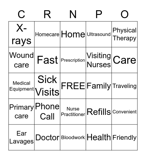 C.R.N.P-O Bingo Card