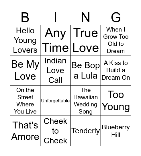 Valentine Musical Bingo Card