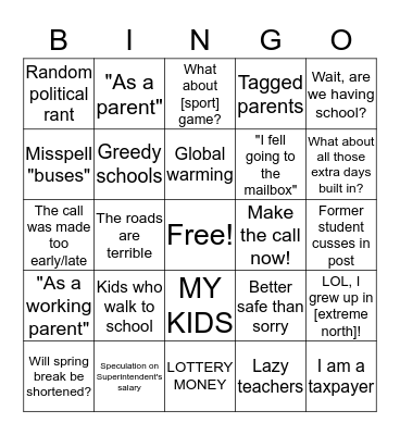 Bad Weather Bingo! Bingo Card
