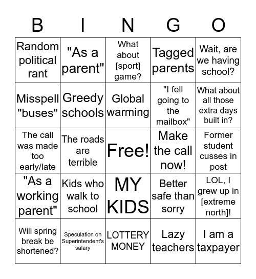 Bad Weather Bingo! Bingo Card