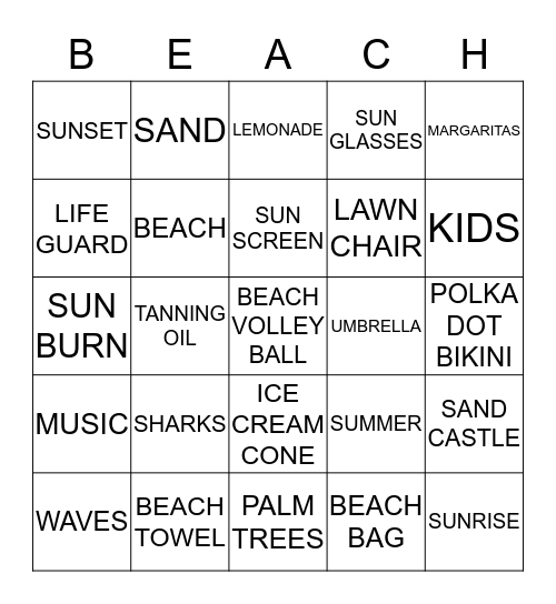 BEACH, BLANKET BINGO-  GOODBYE SUMMER Bingo Card