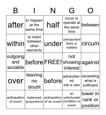 Word Within the Word Bingo Card