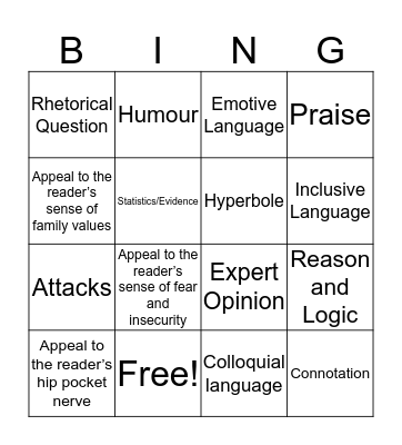 Persuasive Techniques Bingo Card