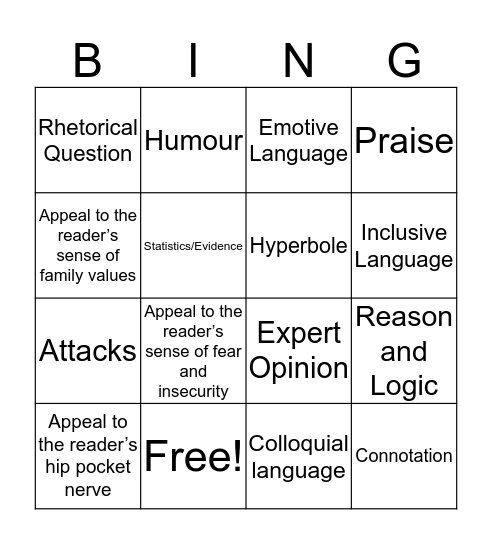 Persuasive Techniques Bingo Card