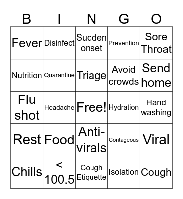 Flu Bingo Card