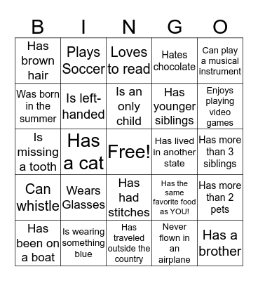 Get to Know You Bingo! Bingo Card