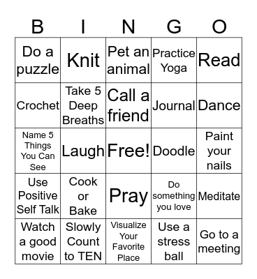Coping Skills Bingo Card