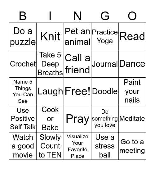 Coping Skills Bingo Card