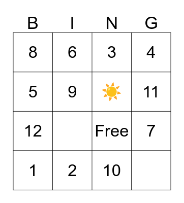 Number Game Bingo Card