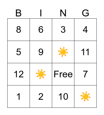 Number Game Bingo Card