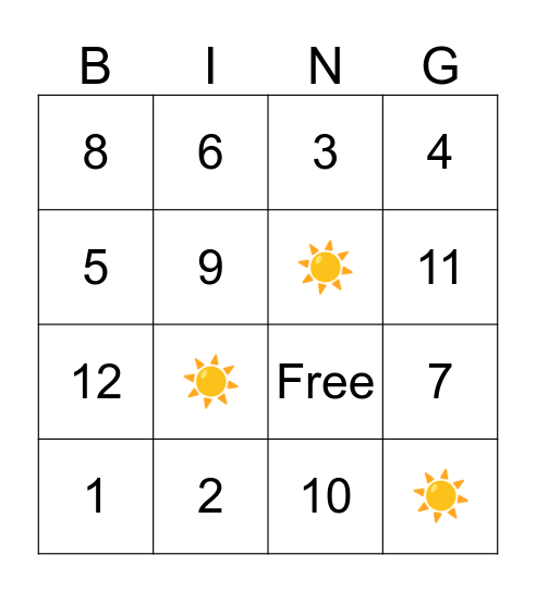 Number Game Bingo Card