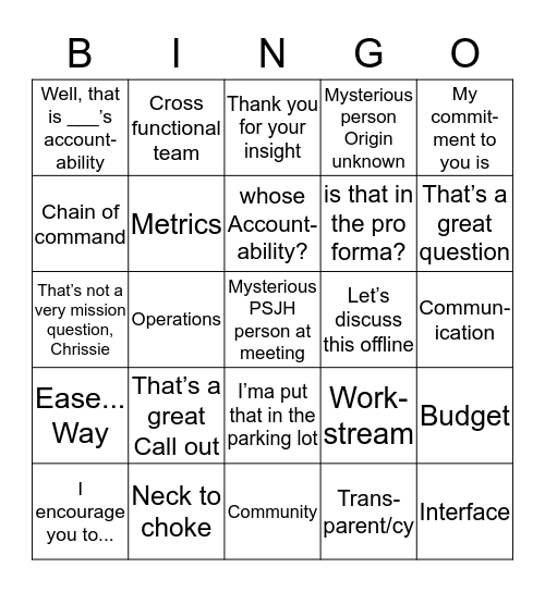 Providenspeak Bingo Card