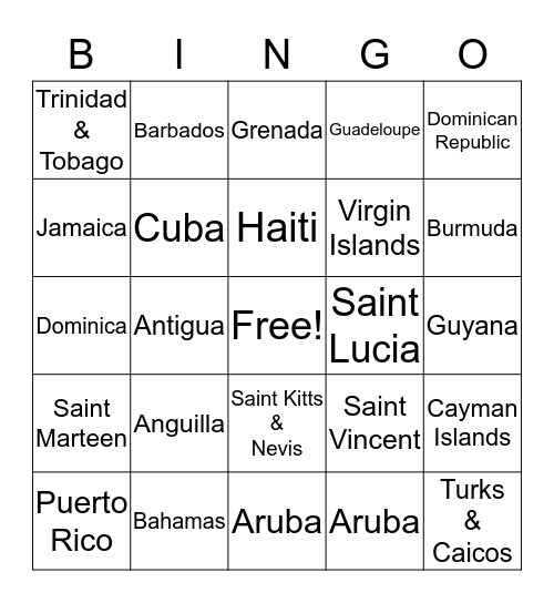 Islands in Caribbean Bingo Card