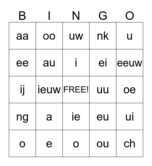 Letters Bingo Card