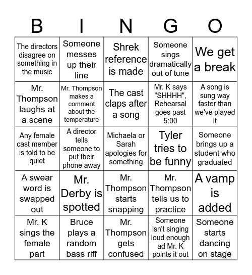 Sitzprobe Day 2 Bingo Card