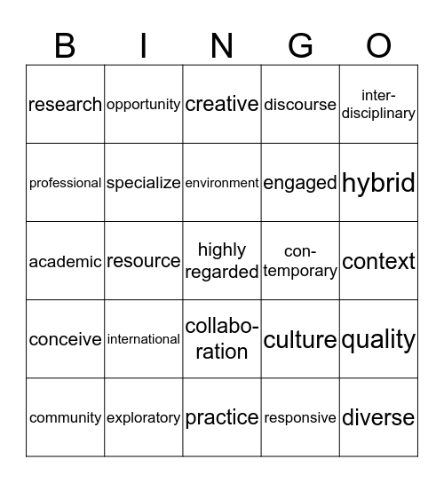 Architectural research at the MSA is intrinsically interdisciplinary and broadly conceived, encompassing areas as diverse as urban design, urban development, ecological and landscape design and the conservation and management of historic environments.  Bingo Card