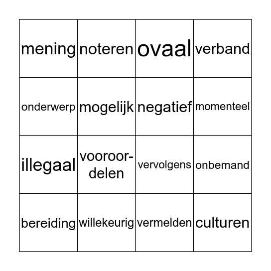 woordenbingo H. 3 en H.4 Bingo Card