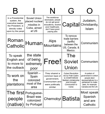 Latin America Review Bingo  Bingo Card