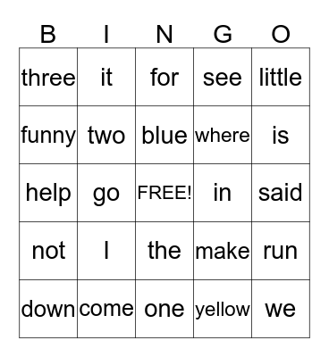 Sight Word Bingo: PK Bingo Card