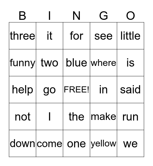 Sight Word Bingo: PK Bingo Card