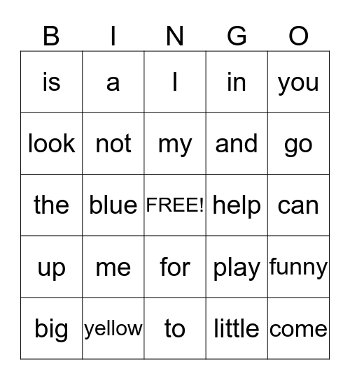Sight Word Bingo: PK Bingo Card