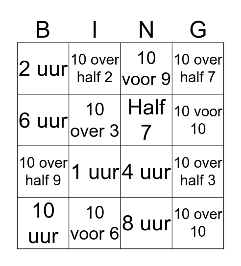 Klokkijken Bingo! Bingo Card