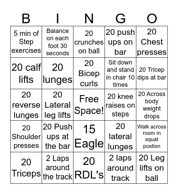 Silver Fit Bingo Card