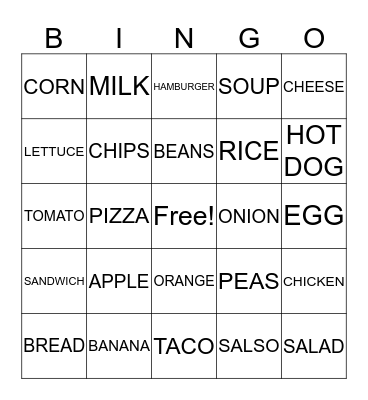Unit 5  AT LUNCH Bingo Card