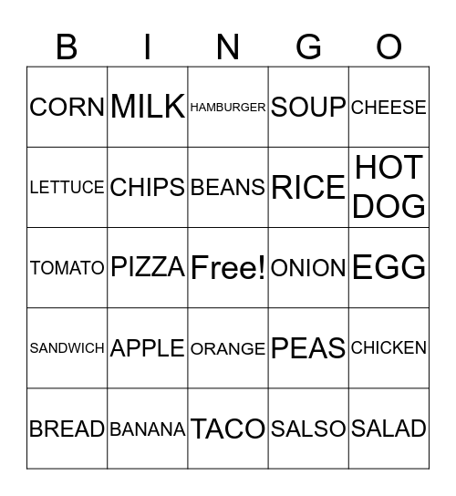 Unit 5  AT LUNCH Bingo Card